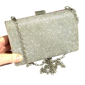 Silver rhinestones evening bag converts to clutch purse wedding prom party bag